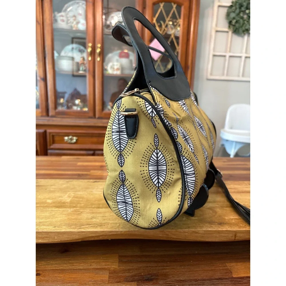 Unbranded Satchel Bag Women Medium Yellow Excellent Geometric Leaf Print Strap